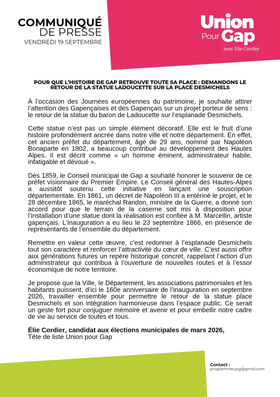 CP - Retour de la Statue Ladoucette sur la place Desmichels